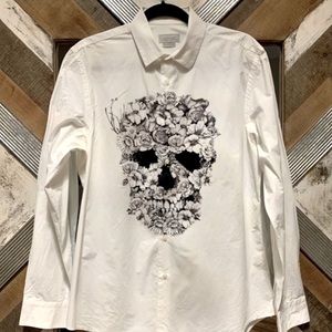 Zara Men’s White Button Down Skull Shirt
